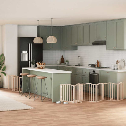 9-Tlg. Hundetor Mit Tür Faltbar 450 Cm Pappelholz