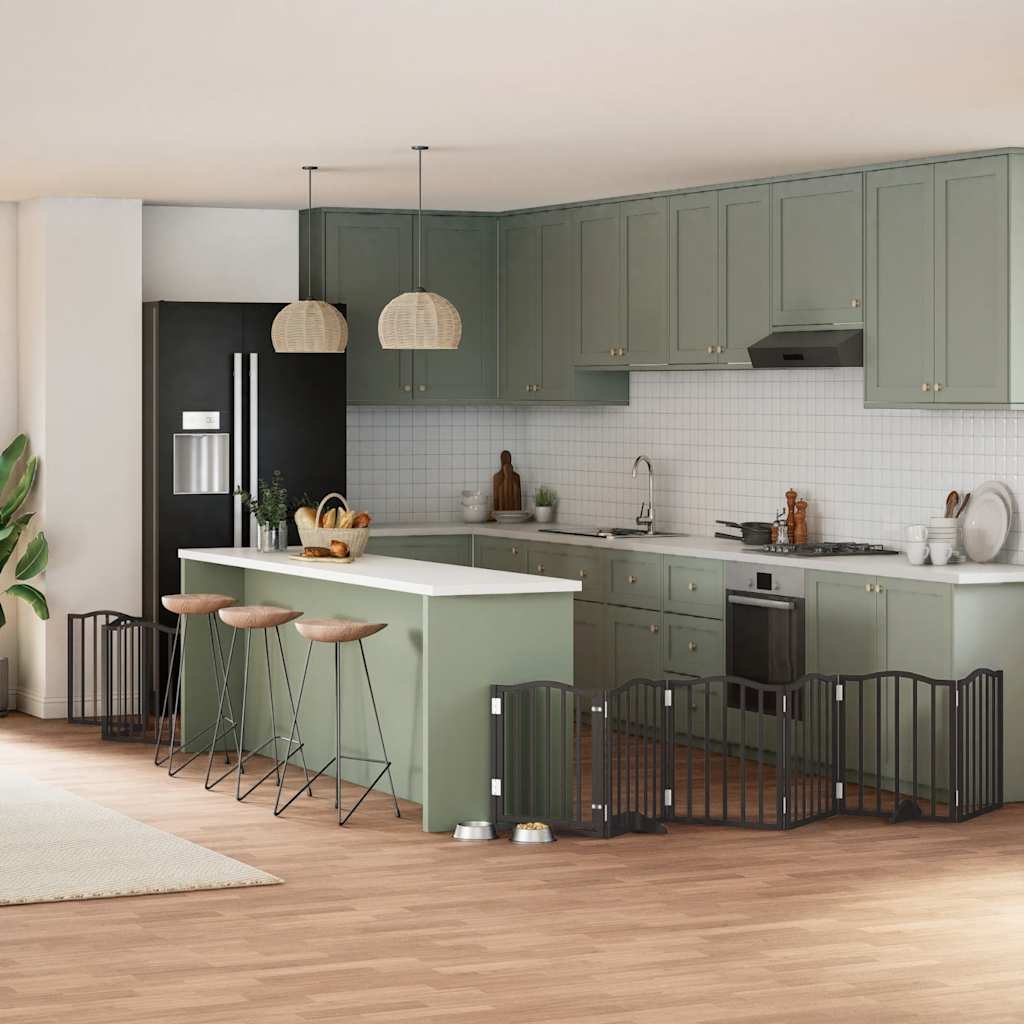 9-Tlg. Hundetor Mit Tür Faltbar 450 Cm Pappelholz