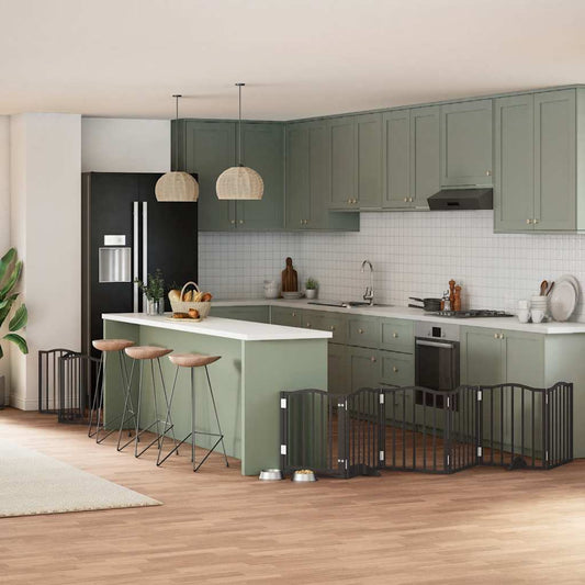 9-Tlg. Hundetor Mit Tür Faltbar 450 Cm Pappelholz