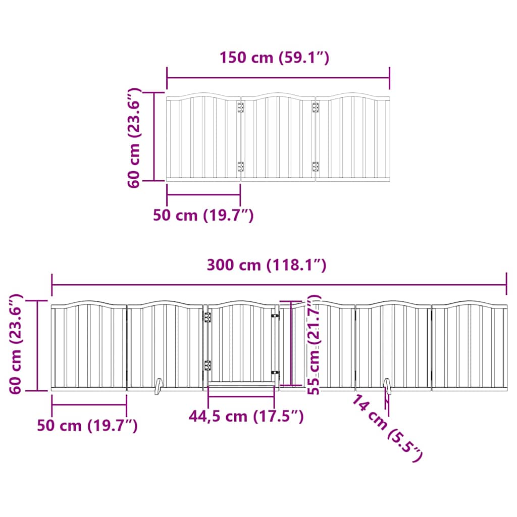 12-Tlg. Hundetor Mit Tür Faltbar 600 Cm Pappelholz