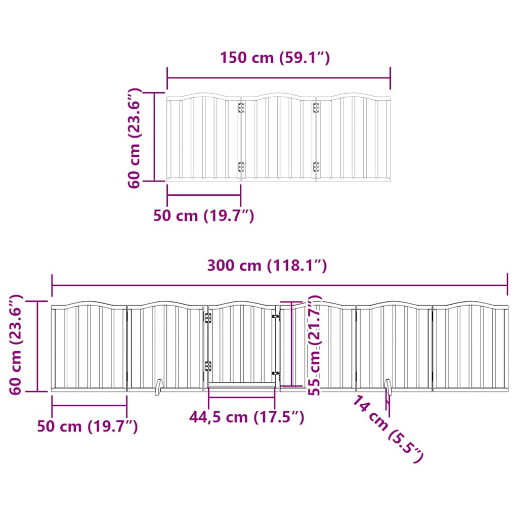 15-Tlg. Hundetor Mit Tür Faltbar 750 Cm Pappelholz