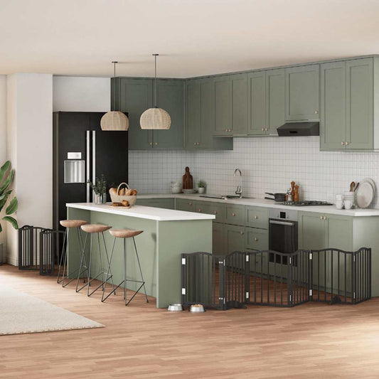 15-Tlg. Hundetor Mit Tür Faltbar 750 Cm Pappelholz