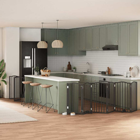 9-Tlg. Hundetor Mit Tür Faltbar 450 Cm Pappelholz