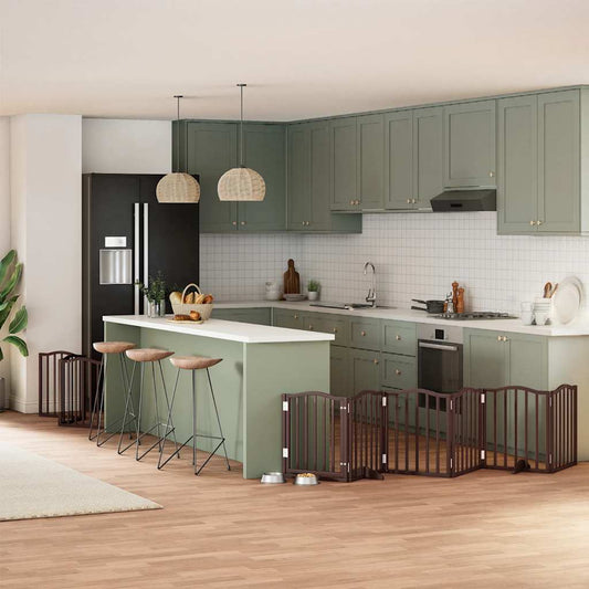 9-Tlg. Hundetor Mit Tür Faltbar 450 Cm Pappelholz