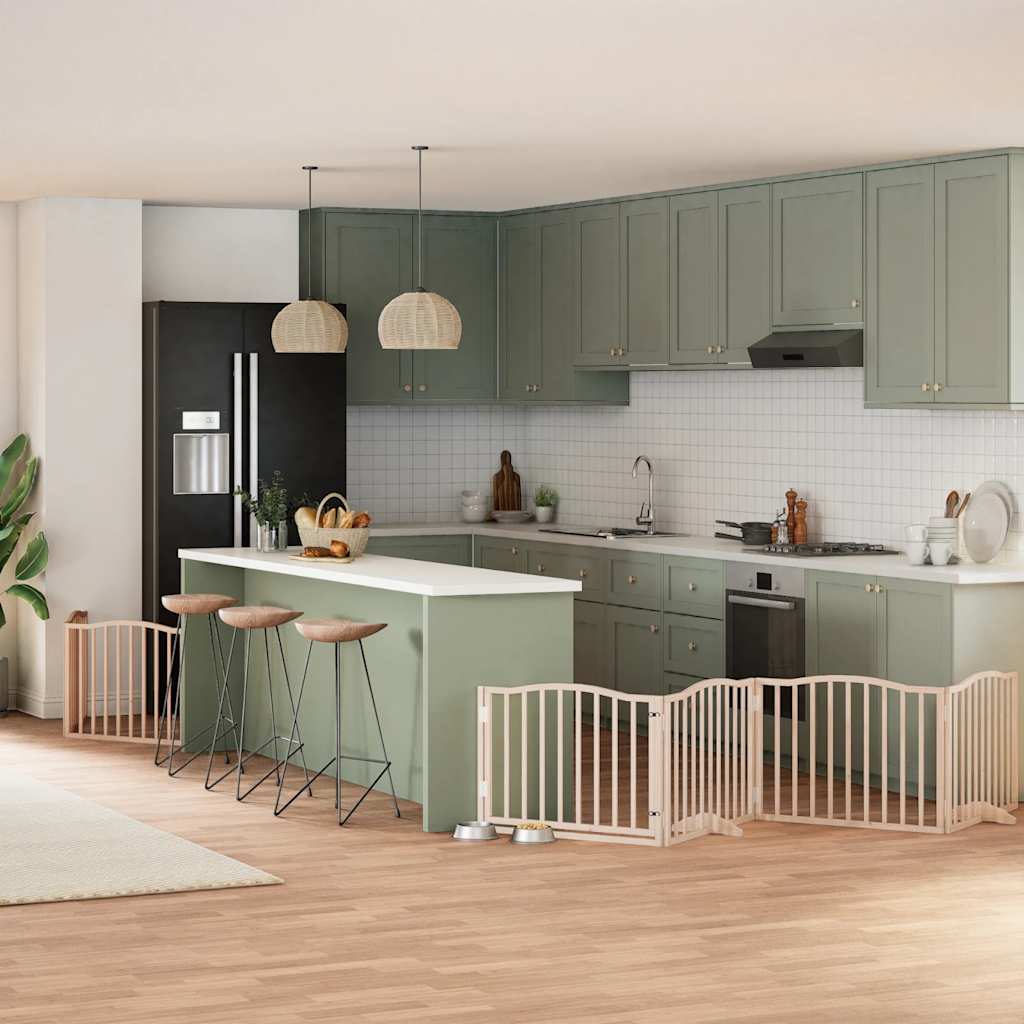 6-Tlg. Hundetor Mit Tür Faltbar 480 Cm Pappelholz