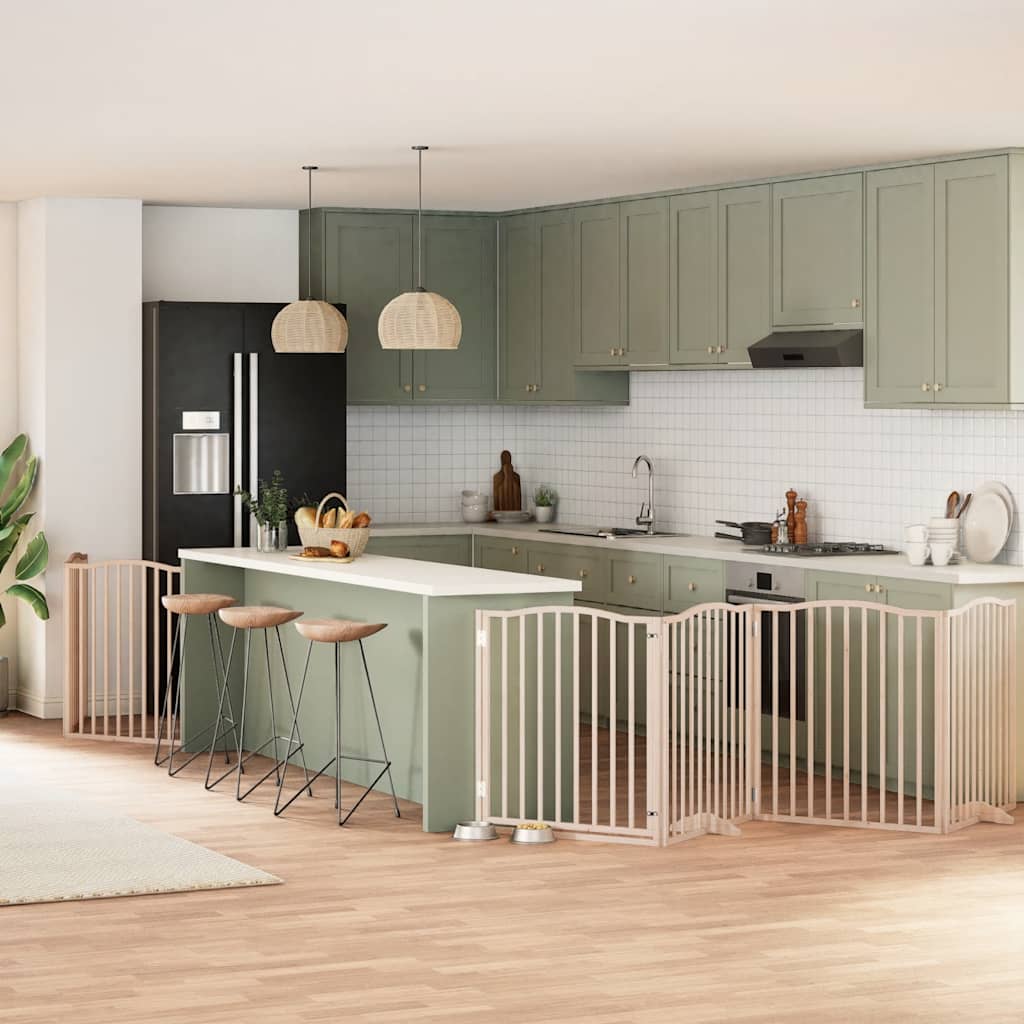 8-Tlg. Hundetor Mit Tür Faltbar 640 Cm Pappelholz