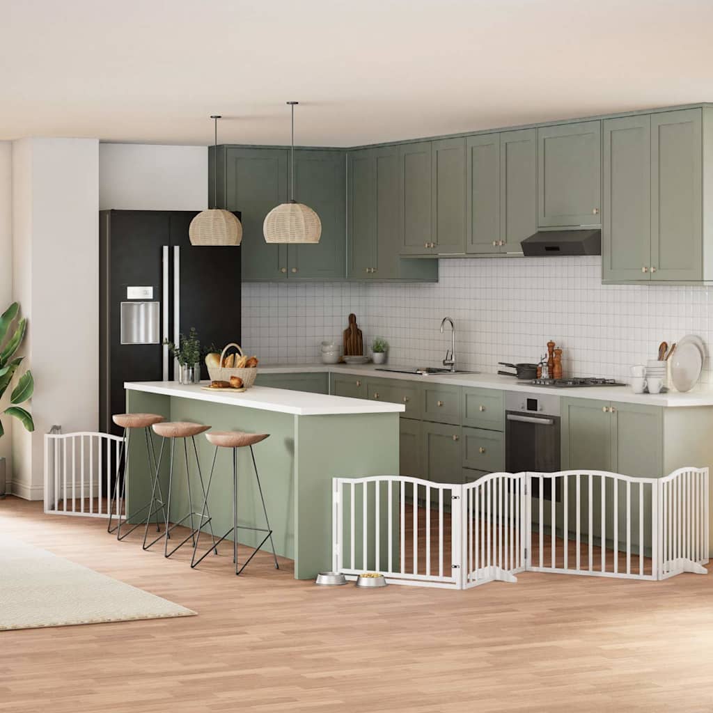 6-Tlg. Hundetor Mit Tür Faltbar 480 Cm Pappelholz