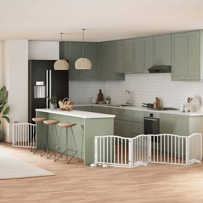 8-Tlg. Hundetor Mit Tür Faltbar 640 Cm Pappelholz