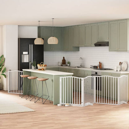 8-Tlg. Hundetor Mit Tür Faltbar 640 Cm Pappelholz