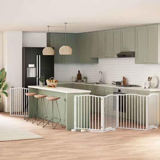 8-Tlg. Hundetor Mit Tür Faltbar 640 Cm Pappelholz