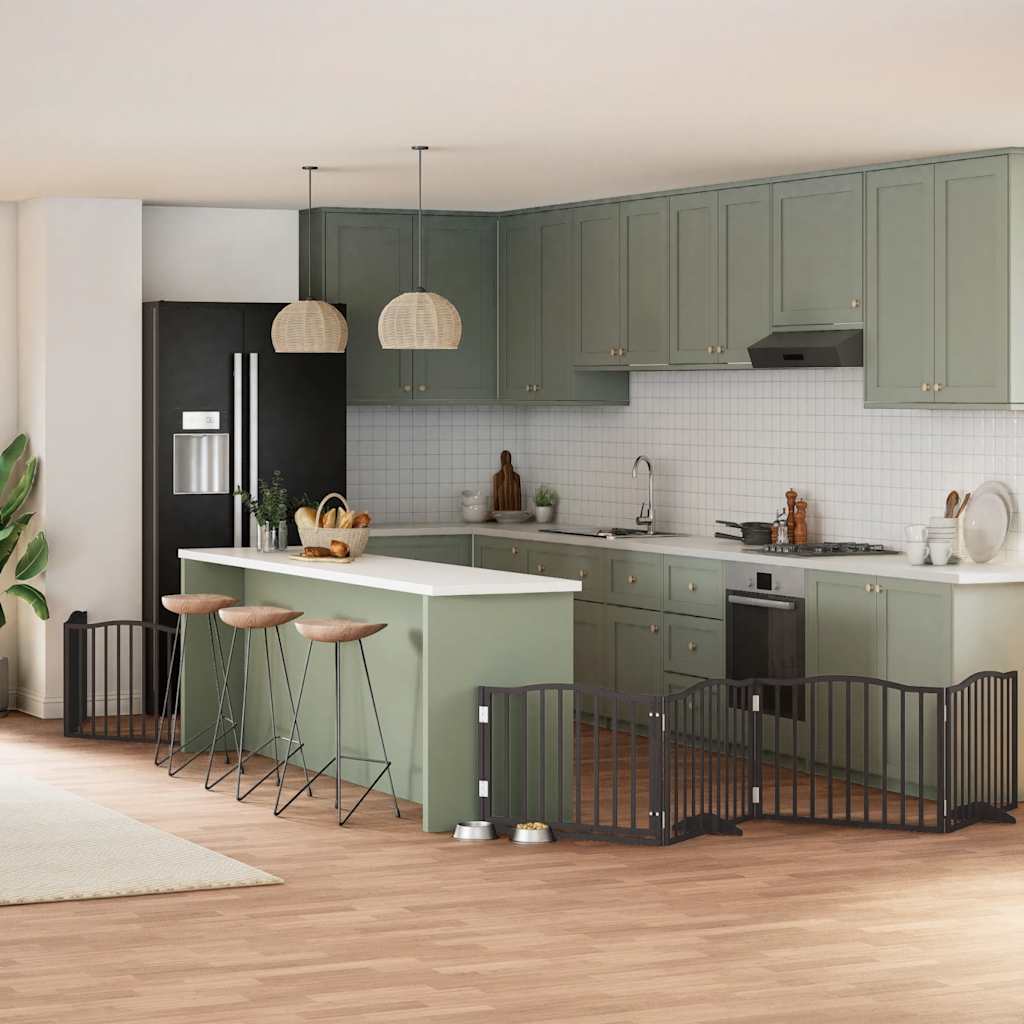 6-Tlg. Hundetor Mit Tür Faltbar 480 Cm Pappelholz