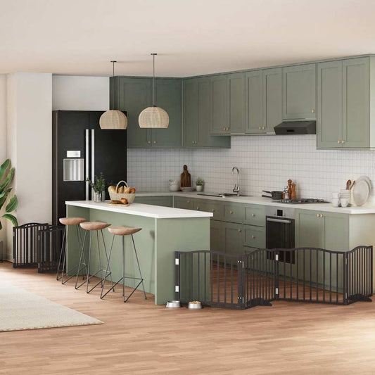 12-Tlg. Hundetor Mit Tür Faltbar 960 Cm Pappelholz