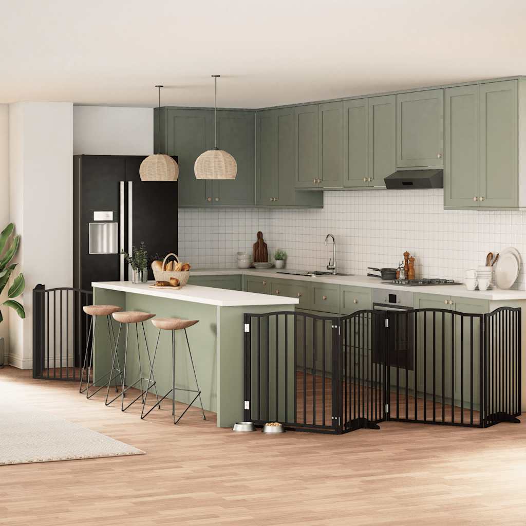 8-Tlg. Hundetor Mit Tür Faltbar 640 Cm Pappelholz