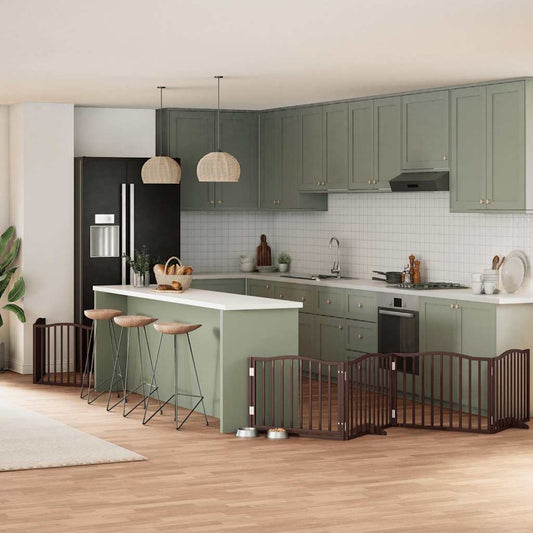 6-Tlg. Hundetor Mit Tür Faltbar 480 Cm Pappelholz