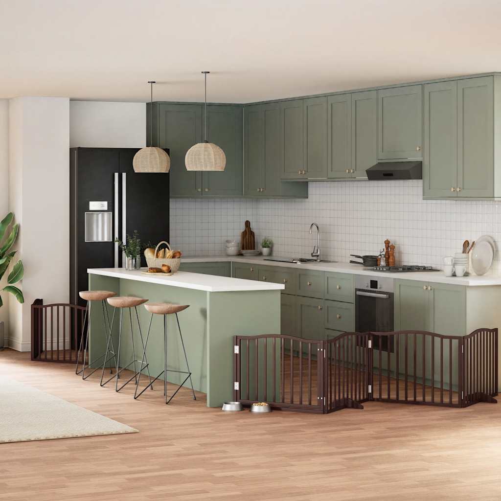 8-Tlg. Hundetor Mit Tür Faltbar 640 Cm Pappelholz