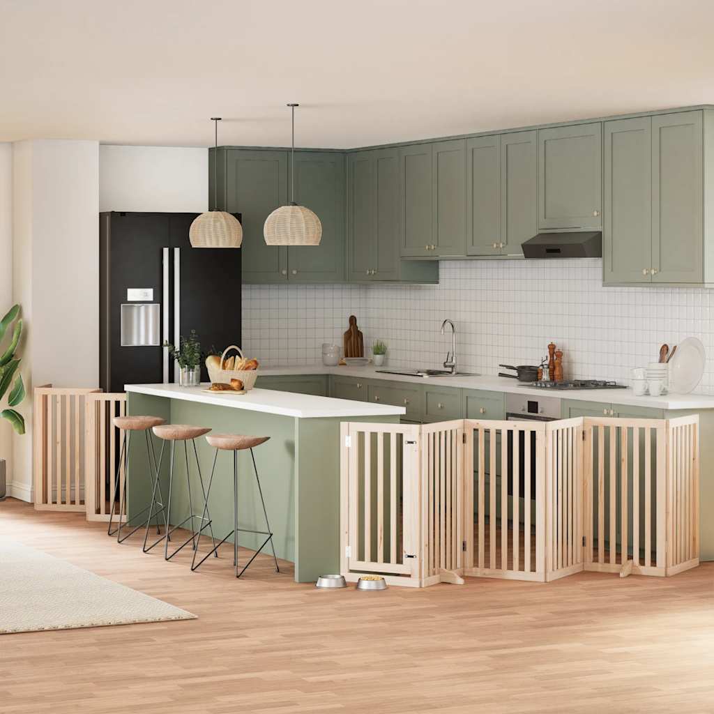 15-Tlg. Hundetor Mit Tür Faltbar 750 Cm Pappelholz