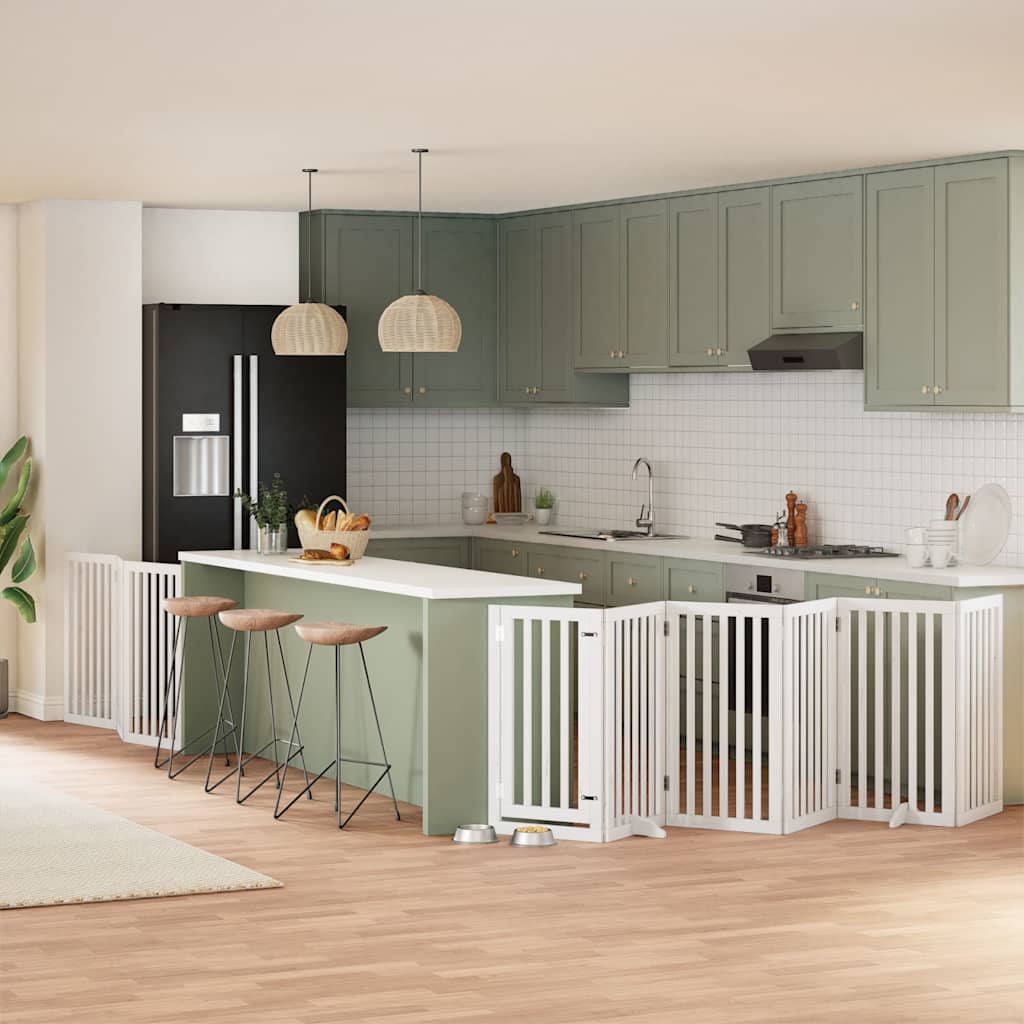 9-Tlg. Hundetor Mit Tür Faltbar 450 Cm Pappelholz