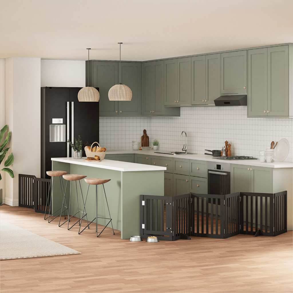 9-Tlg. Hundetor Mit Tür Faltbar 450 Cm Pappelholz