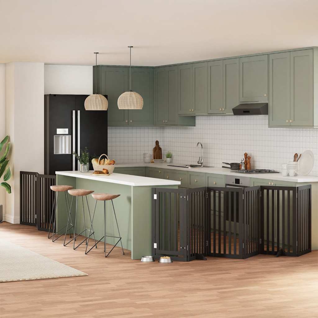 9-Tlg. Hundetor Mit Tür Faltbar 450 Cm Pappelholz