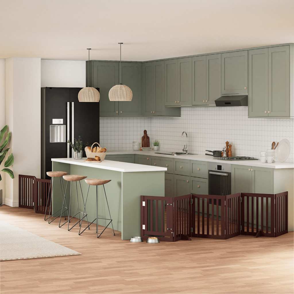 9-Tlg. Hundetor Mit Tür Faltbar 450 Cm Pappelholz