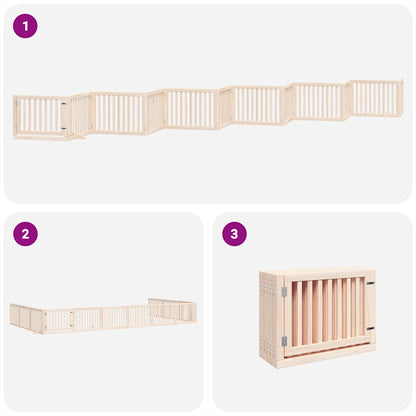 12-Tlg. Hundetor Mit Tür Faltbar 960 Cm Pappelholz