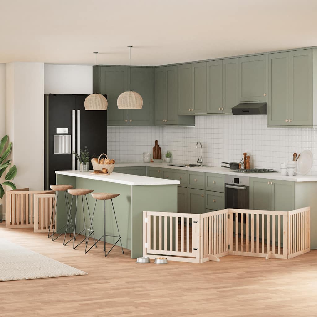 12-Tlg. Hundetor Mit Tür Faltbar 960 Cm Pappelholz