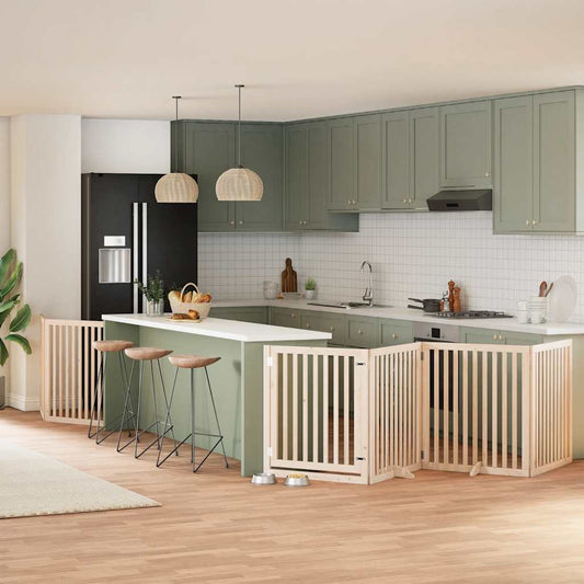 6-Tlg. Hundetor Mit Tür Faltbar 480 Cm Pappelholz