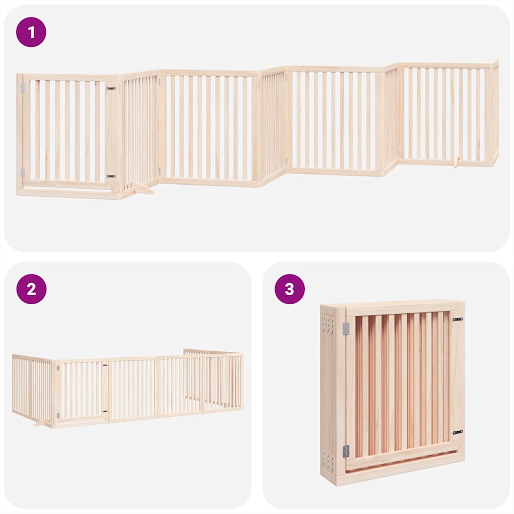 8-Tlg. Hundetor Mit Tür Faltbar 640 Cm Pappelholz