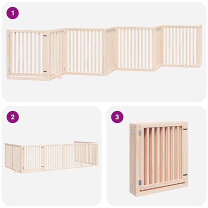 8-Tlg. Hundetor Mit Tür Faltbar 640 Cm Pappelholz