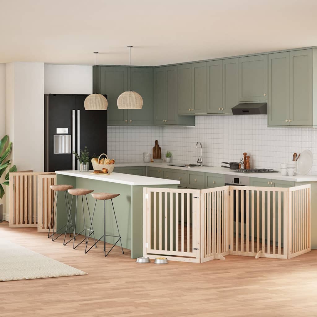 12-Tlg. Hundetor Mit Tür Faltbar 960 Cm Pappelholz