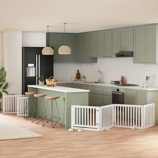 12-Tlg. Hundetor Mit Tür Faltbar 960 Cm Pappelholz