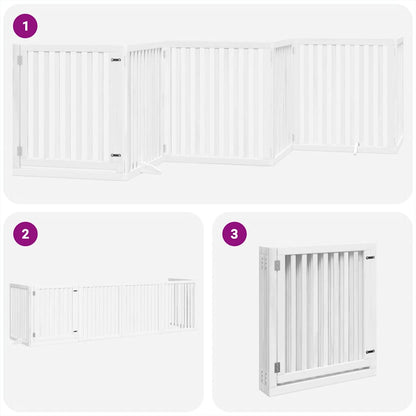 6-Tlg. Hundetor Mit Tür Faltbar 480 Cm Pappelholz