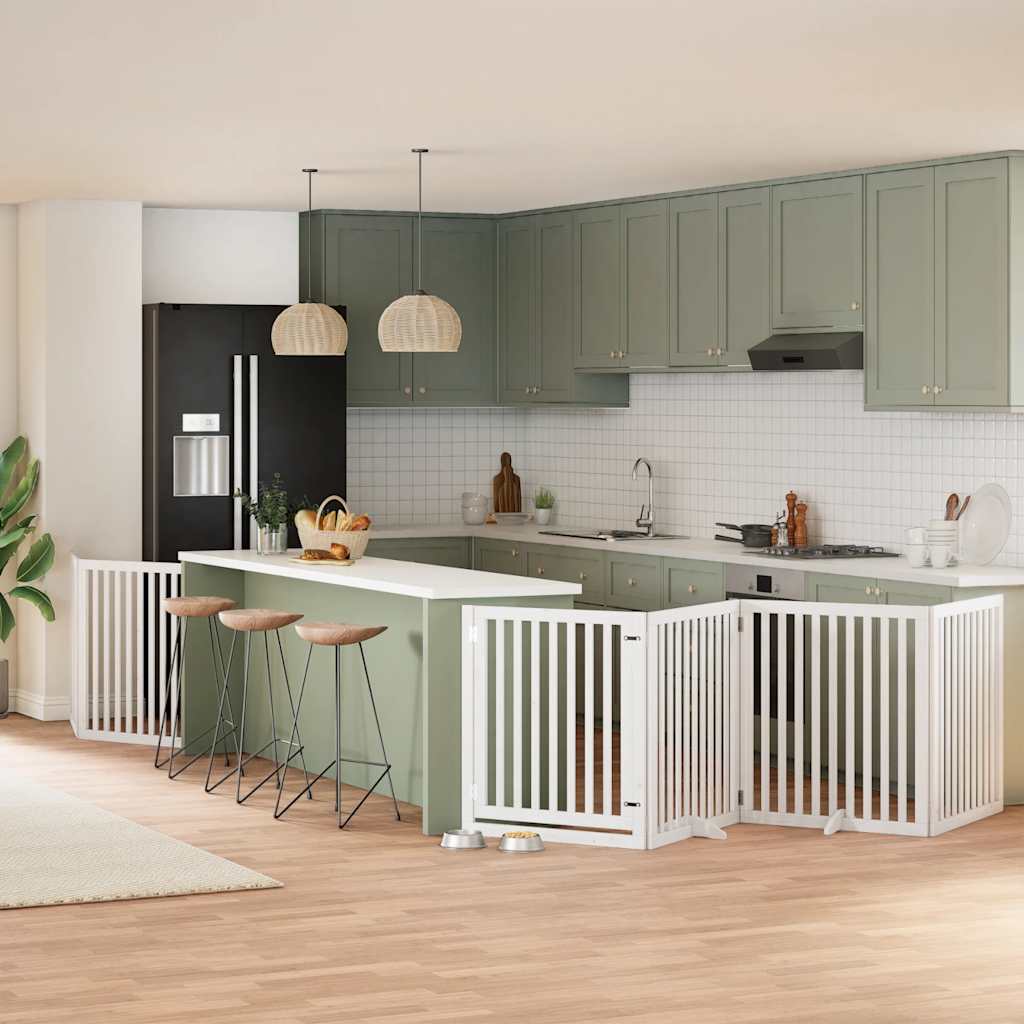 6-Tlg. Hundetor Mit Tür Faltbar 480 Cm Pappelholz