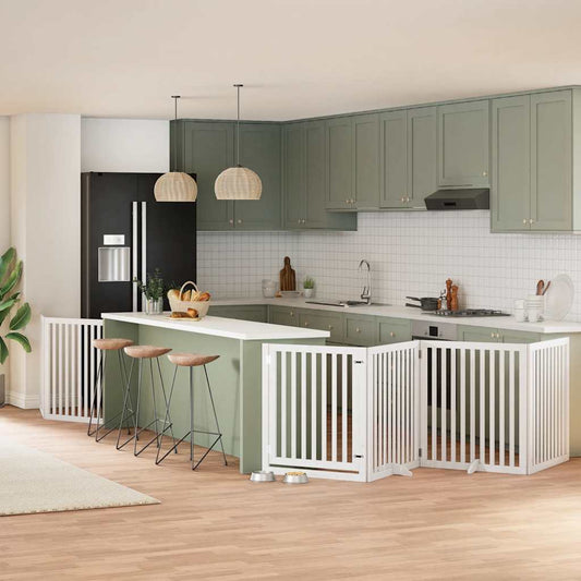 6-Tlg. Hundetor Mit Tür Faltbar 480 Cm Pappelholz