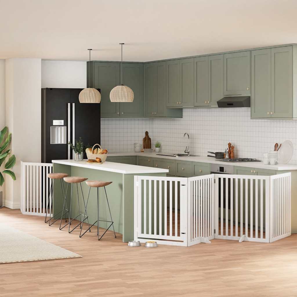 8-Tlg. Hundetor Mit Tür Faltbar 640 Cm Pappelholz