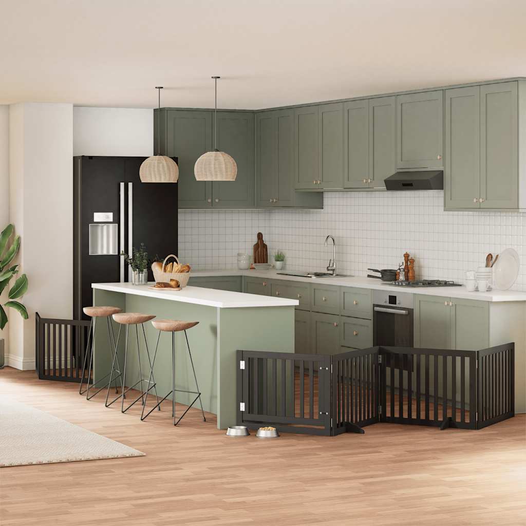 6-Tlg. Hundetor Mit Tür Faltbar 480 Cm Pappelholz