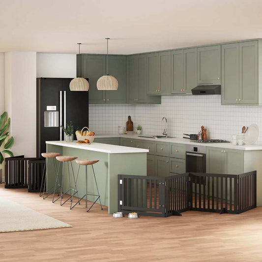 10-Tlg. Hundetor Mit Tür Faltbar 800 Cm Pappelholz