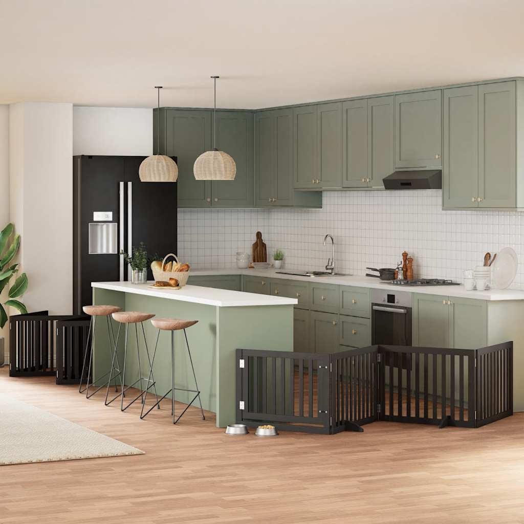 12-Tlg. Hundetor Mit Tür Faltbar 960 Cm Pappelholz