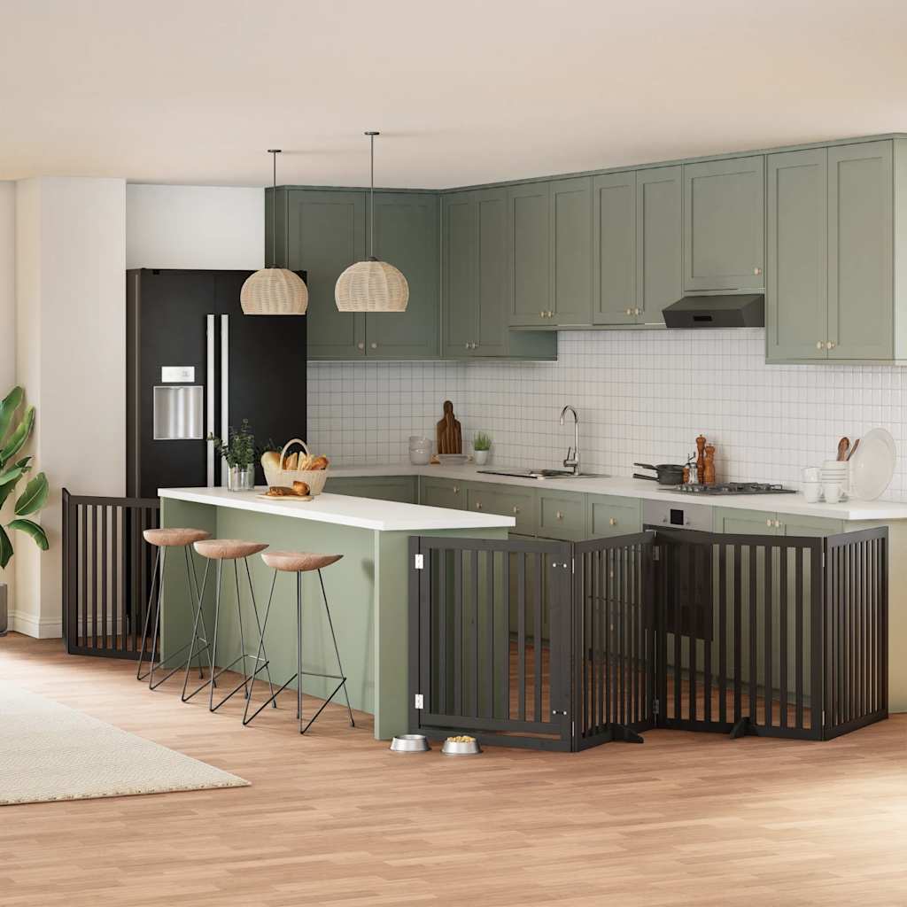 6-Tlg. Hundetor Mit Tür Faltbar 480 Cm Pappelholz