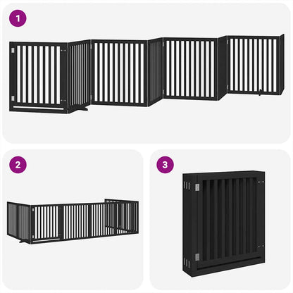 8-Tlg. Hundetor Mit Tür Faltbar 640 Cm Pappelholz