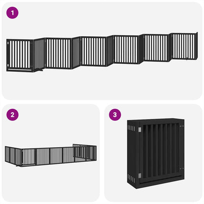 12-Tlg. Hundetor Mit Tür Faltbar 960 Cm Pappelholz
