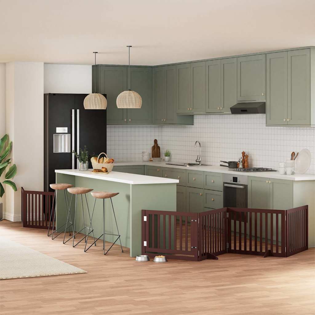 6-Tlg. Hundetor Mit Tür Faltbar 480 Cm Pappelholz