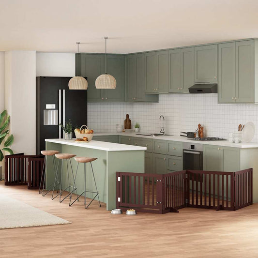 12-Tlg. Hundetor Mit Tür Faltbar 960 Cm Pappelholz