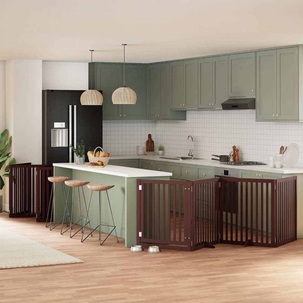 10-Tlg. Hundetor Mit Tür Faltbar 800 Cm Pappelholz