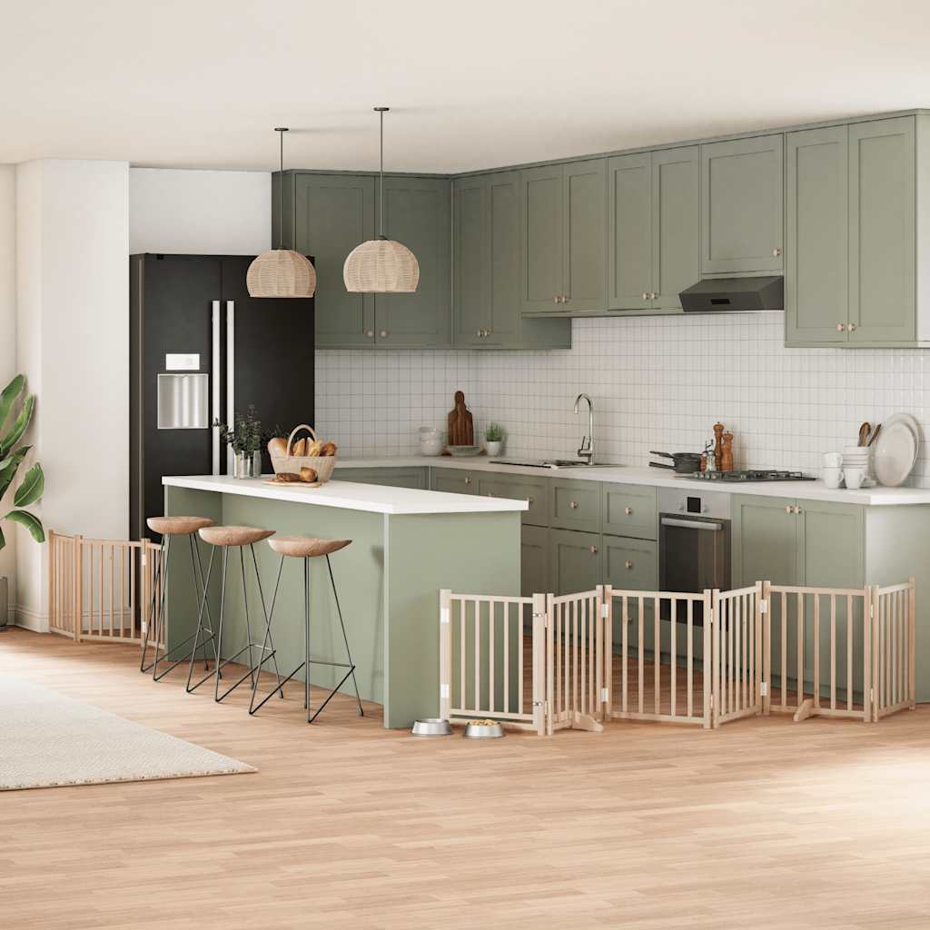 9-Tlg. Hundetor Mit Tür Faltbar 450 Cm Pappelholz