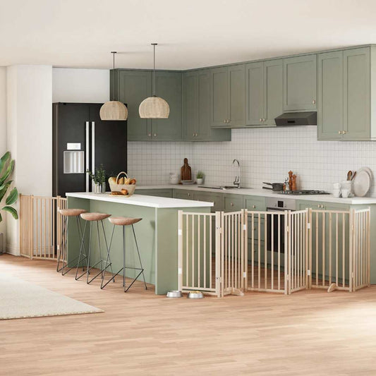 9-Tlg. Hundetor Mit Tür Faltbar 450 Cm Pappelholz