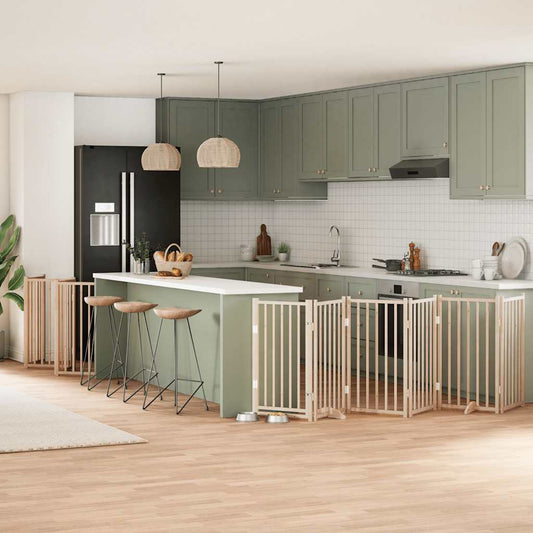 12-Tlg. Hundetor Mit Tür Faltbar 600 Cm Pappelholz