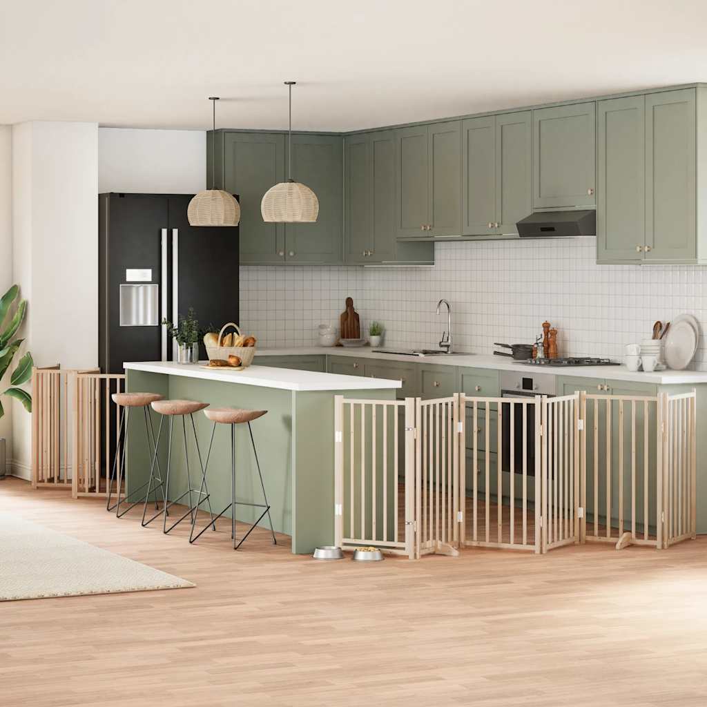 15-Tlg. Hundetor Mit Tür Faltbar 750 Cm Pappelholz