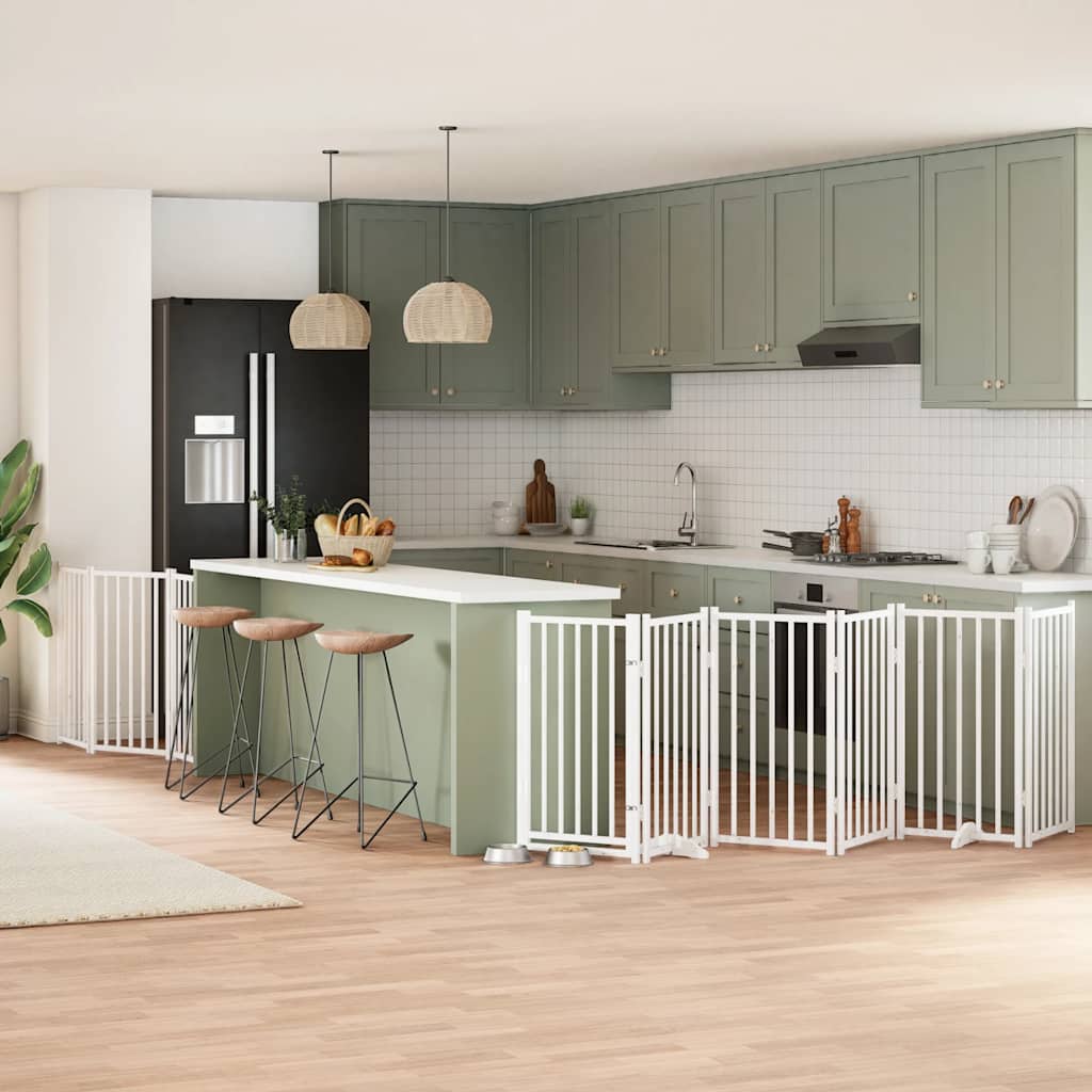 9-Tlg. Hundetor Mit Tür Faltbar 450 Cm Pappelholz