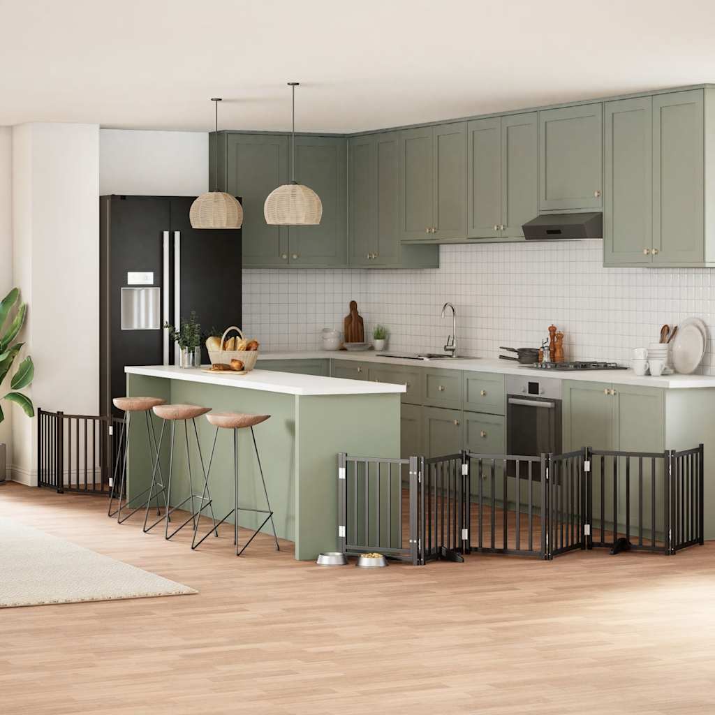 9-Tlg. Hundetor Mit Tür Faltbar 450 Cm Pappelholz